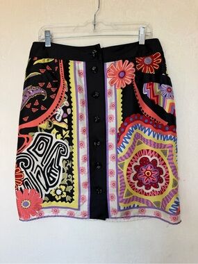 Vintage Carlisle Womens Silk Scarf Mini Skirt Multicolor Button Up Size 16